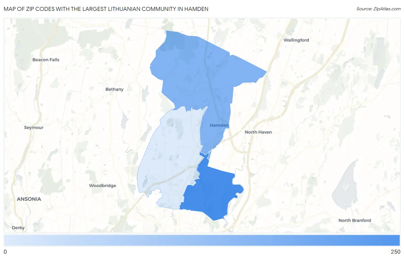 Zip Codes with the Largest Lithuanian Community in Hamden Map