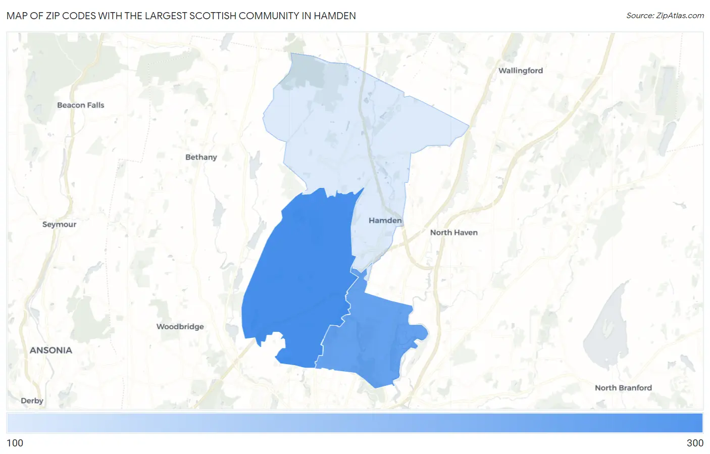 Zip Codes with the Largest Scottish Community in Hamden Map