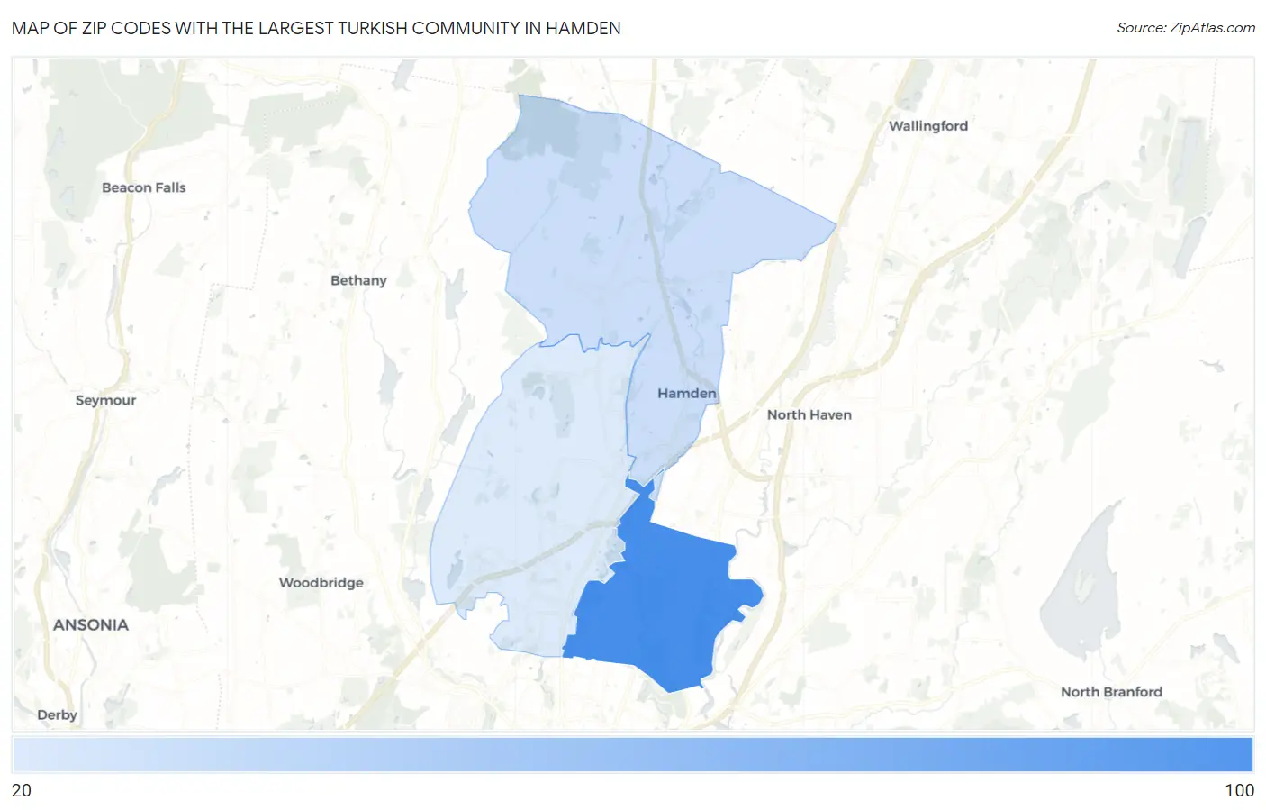 Zip Codes with the Largest Turkish Community in Hamden Map