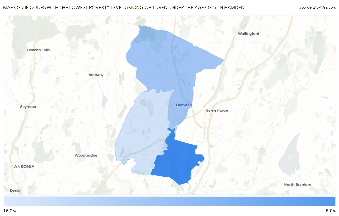 Zip Codes with the Lowest Poverty Level Among Children Under the Age of 16 in Hamden Map