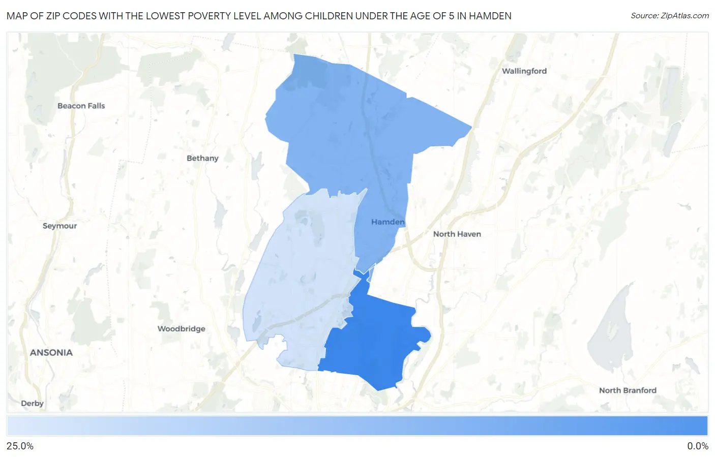 Zip Codes with the Lowest Poverty Level Among Children Under the Age of 5 in Hamden Map