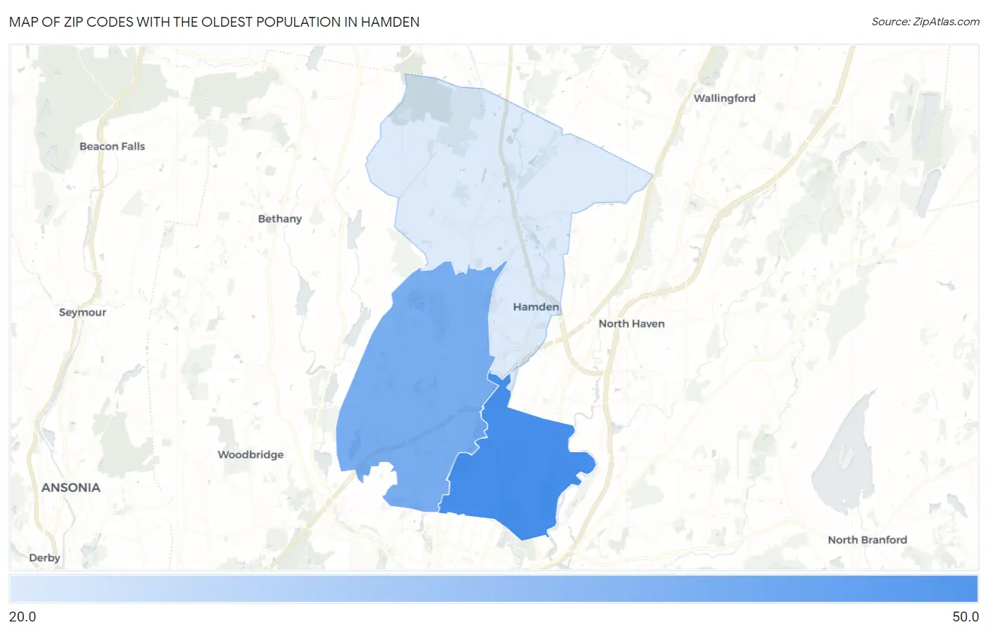 Zip Codes with the Oldest Population in Hamden Map