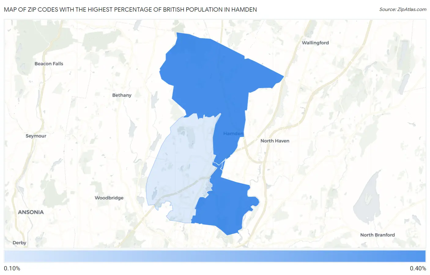 Zip Codes with the Highest Percentage of British Population in Hamden Map