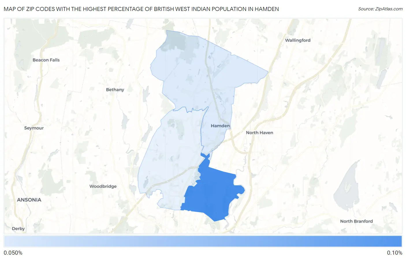 Zip Codes with the Highest Percentage of British West Indian Population in Hamden Map