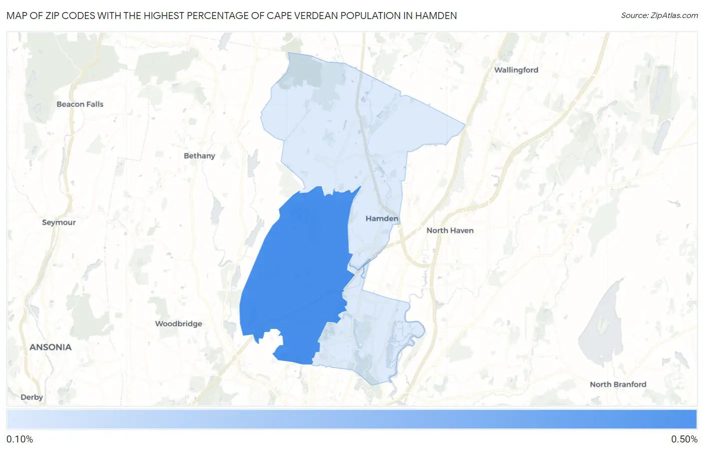 Zip Codes with the Highest Percentage of Cape Verdean Population in Hamden Map