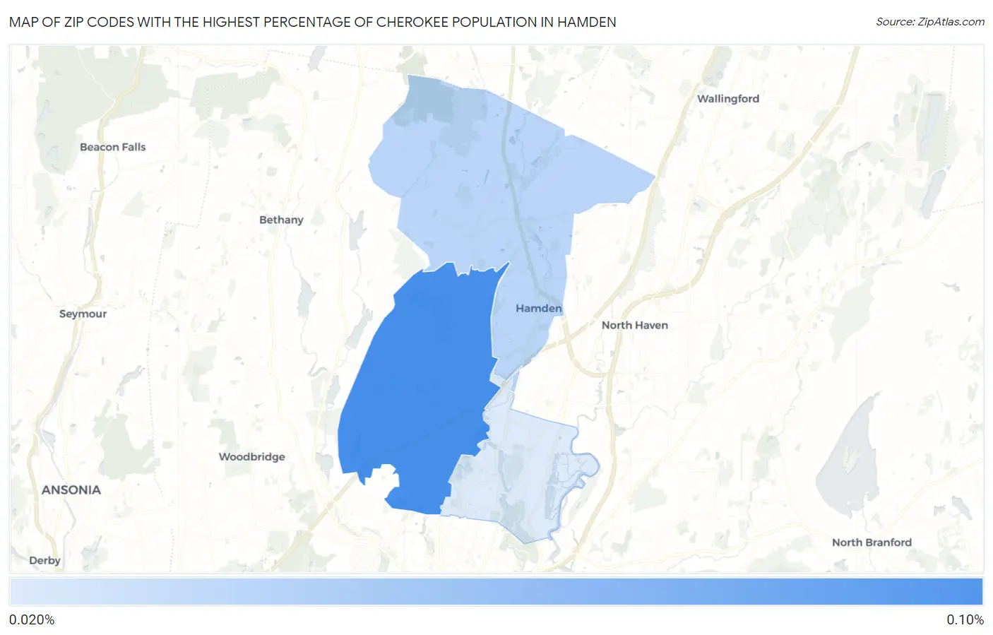 Zip Codes with the Highest Percentage of Cherokee Population in Hamden Map