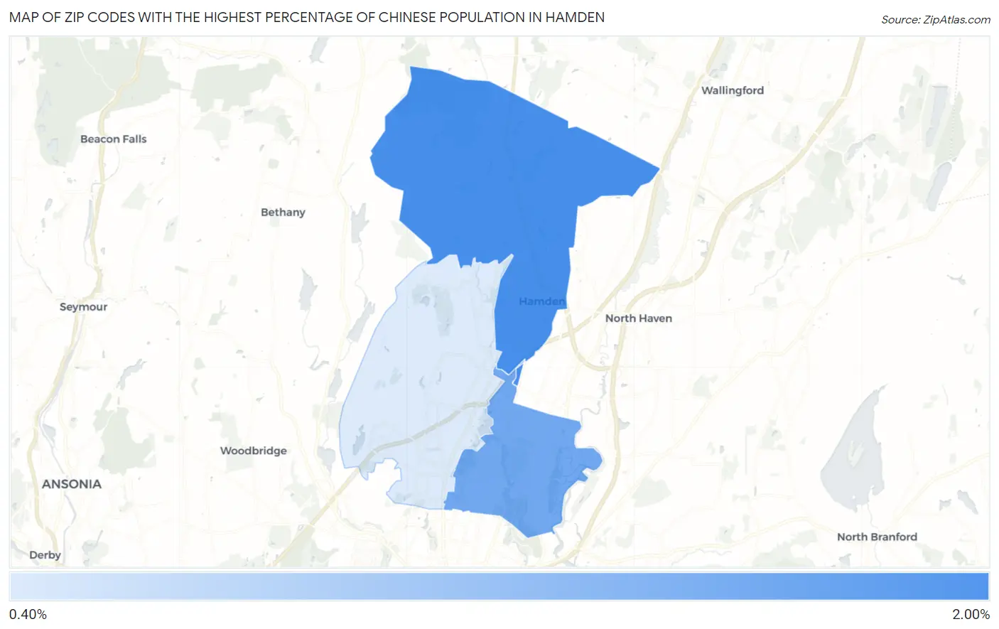 Zip Codes with the Highest Percentage of Chinese Population in Hamden Map