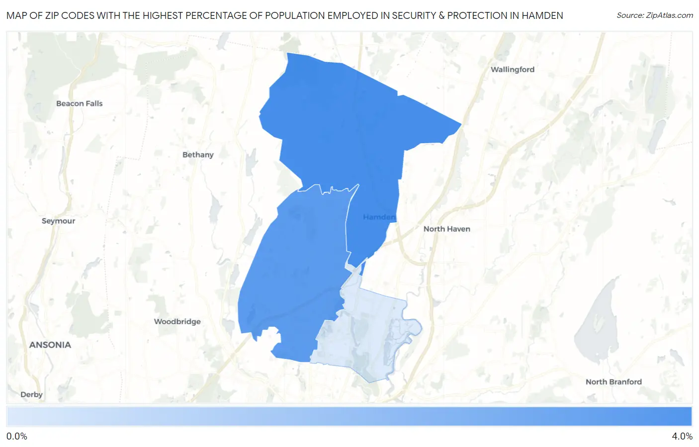 Zip Codes with the Highest Percentage of Population Employed in Security & Protection in Hamden Map