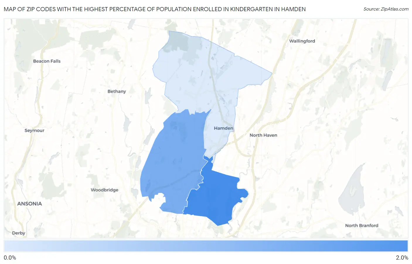 Zip Codes with the Highest Percentage of Population Enrolled in Kindergarten in Hamden Map