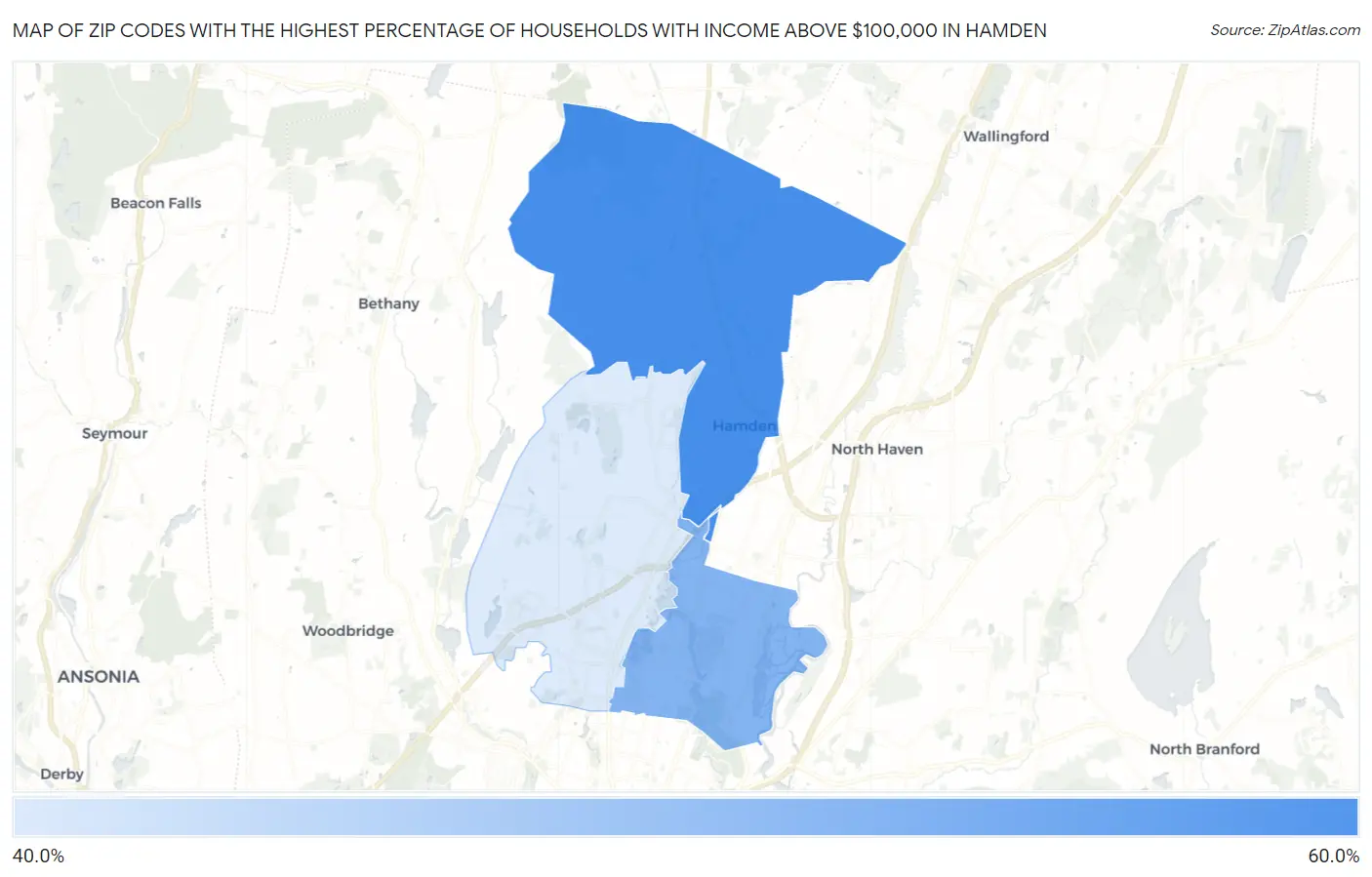 Zip Codes with the Highest Percentage of Households with Income Above $100,000 in Hamden Map