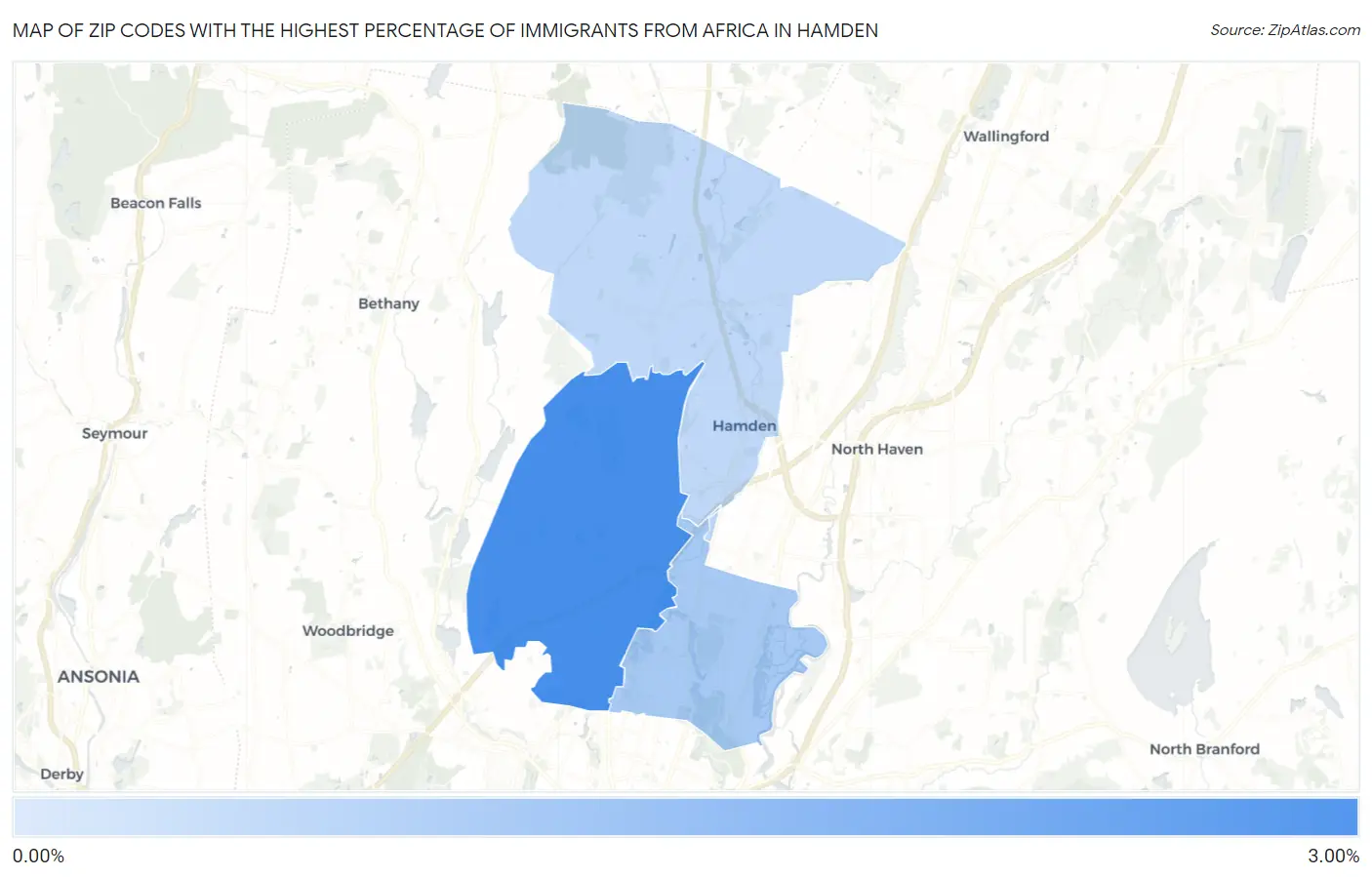 Zip Codes with the Highest Percentage of Immigrants from Africa in Hamden Map