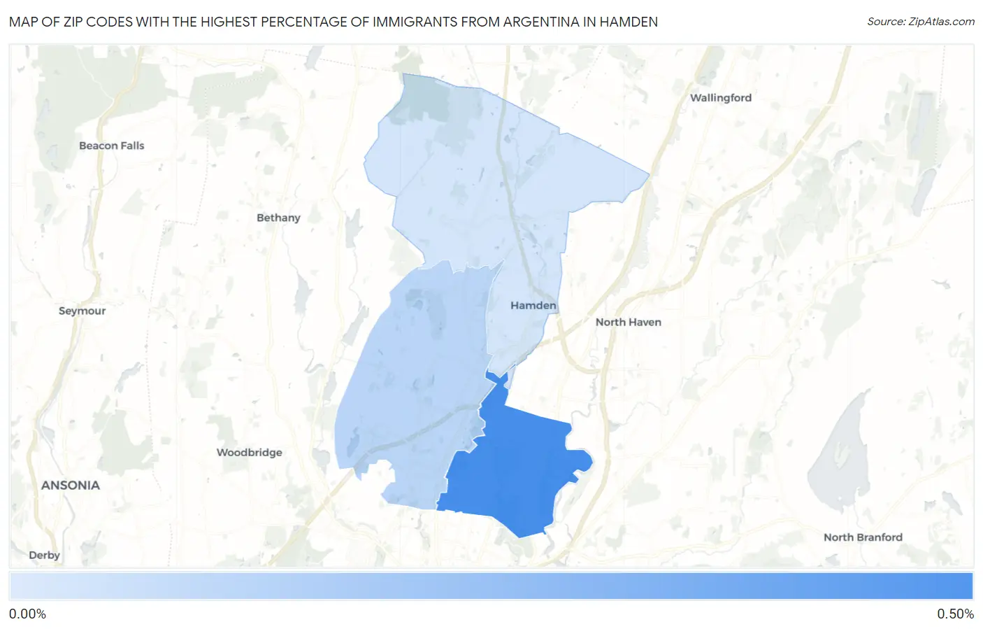 Zip Codes with the Highest Percentage of Immigrants from Argentina in Hamden Map