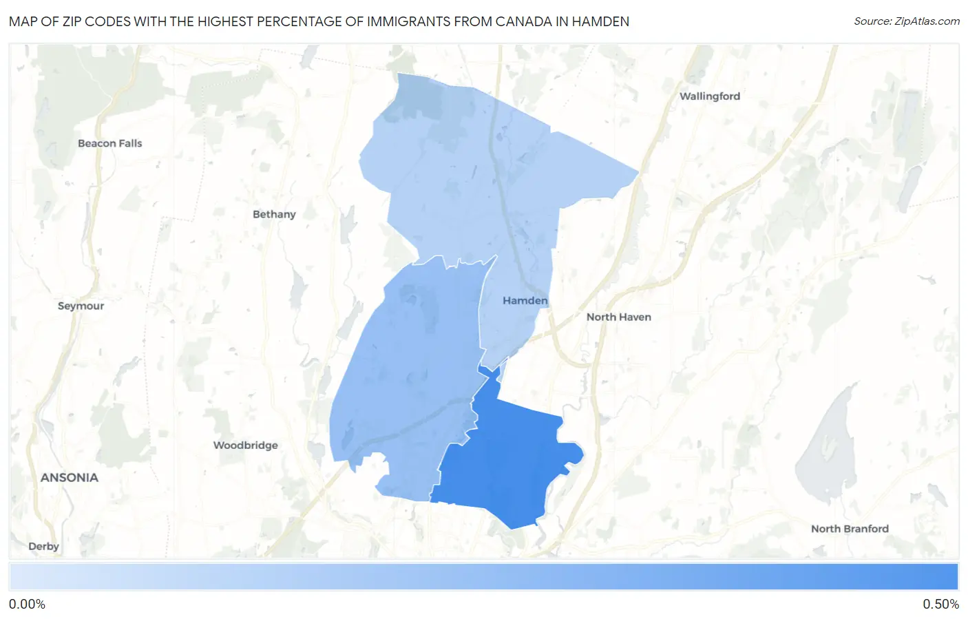 Zip Codes with the Highest Percentage of Immigrants from Canada in Hamden Map