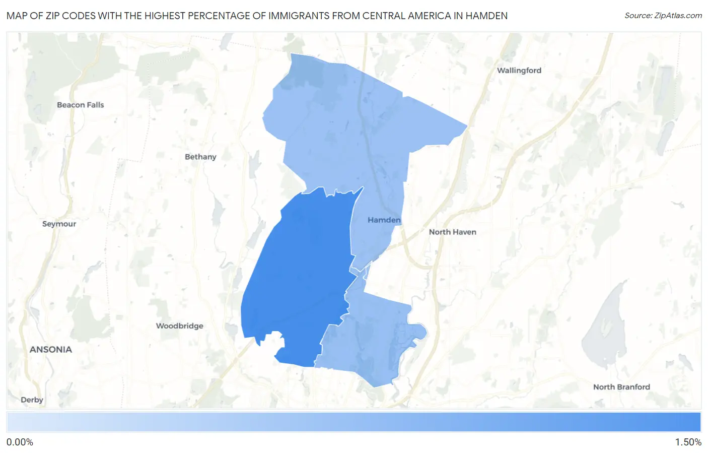 Zip Codes with the Highest Percentage of Immigrants from Central America in Hamden Map