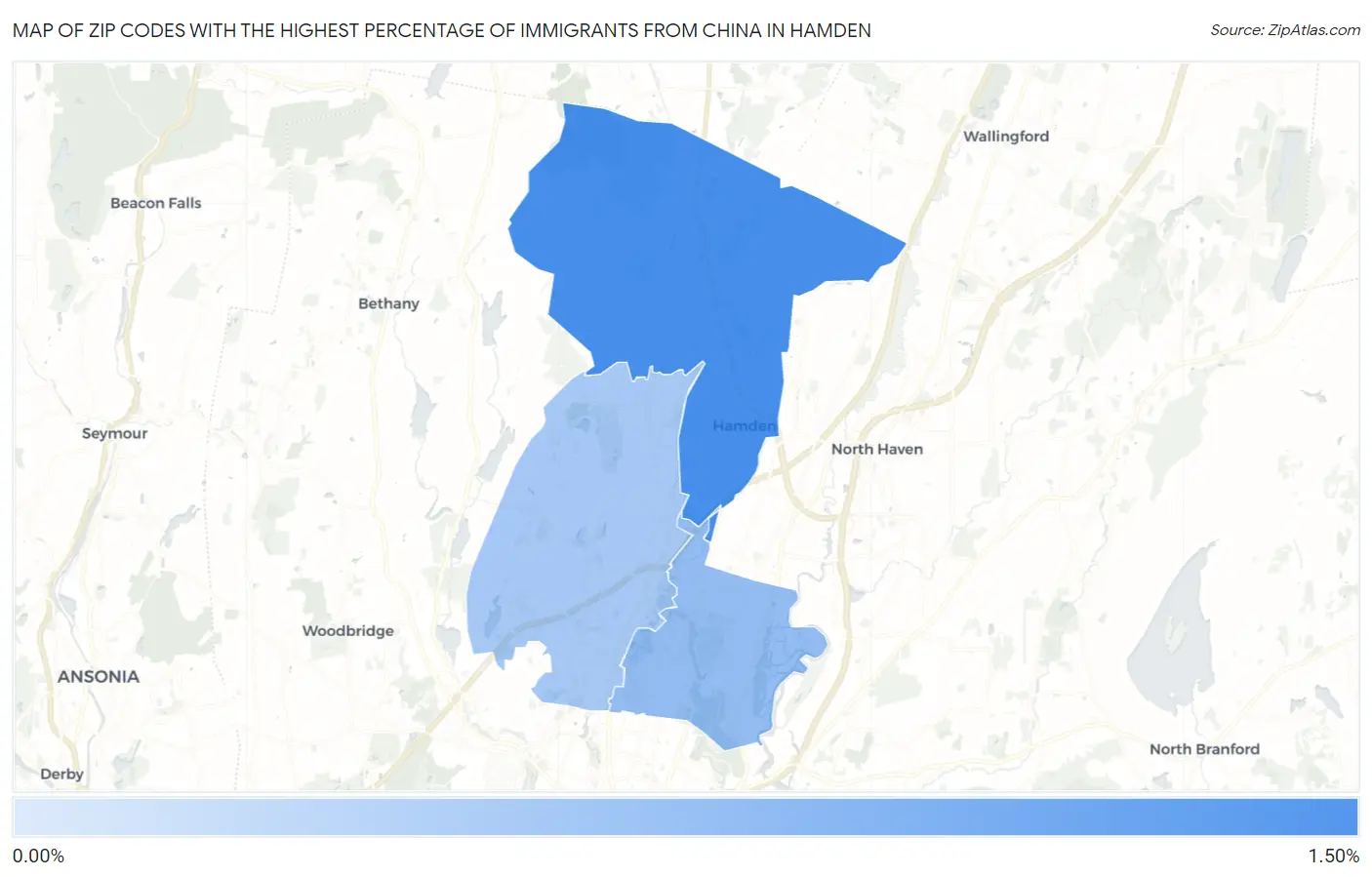 Zip Codes with the Highest Percentage of Immigrants from China in Hamden Map
