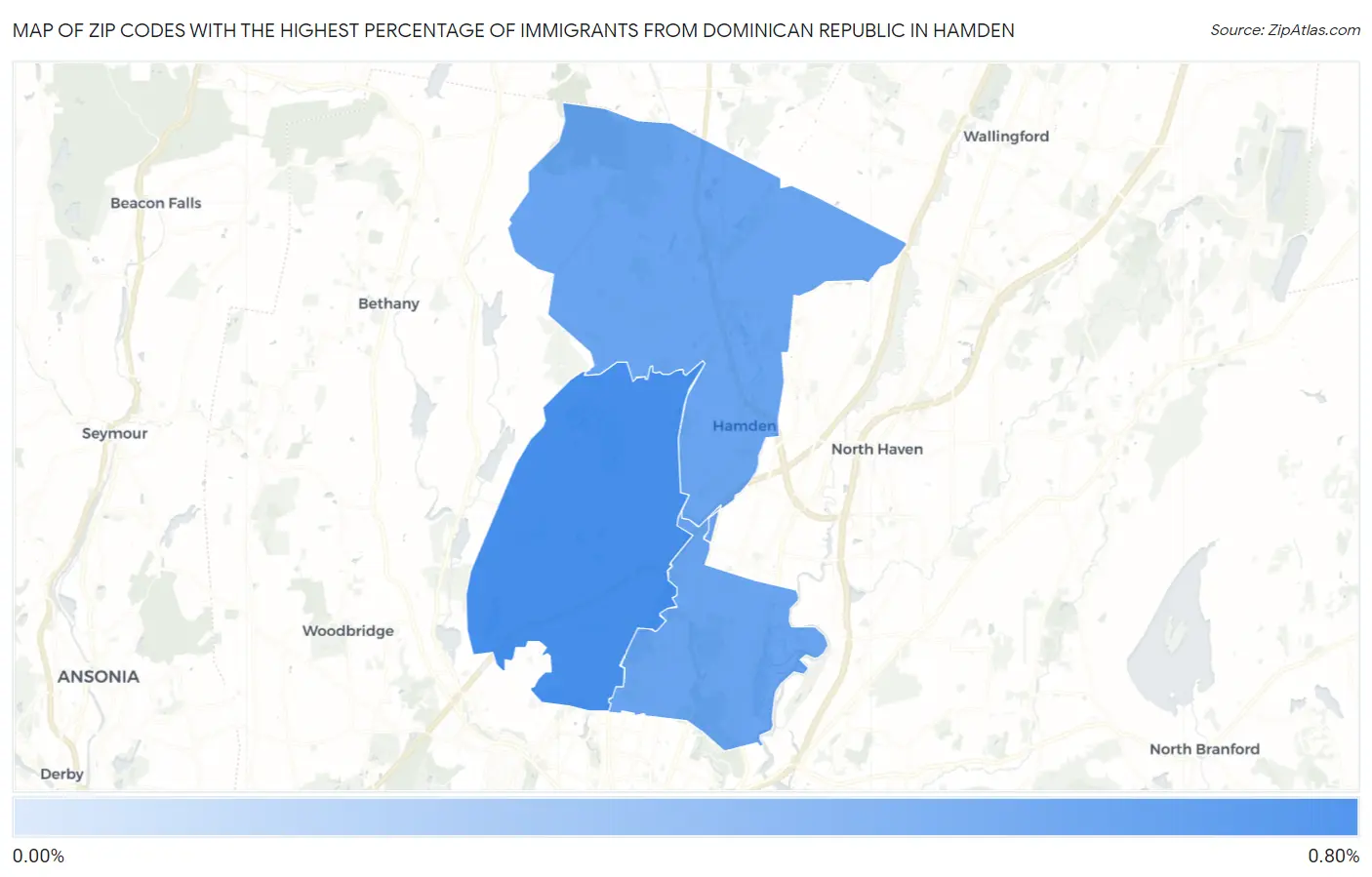 Zip Codes with the Highest Percentage of Immigrants from Dominican Republic in Hamden Map