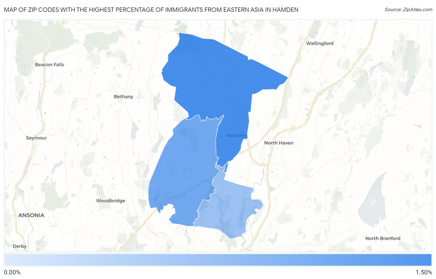 Zip Codes with the Highest Percentage of Immigrants from Eastern Asia in Hamden Map