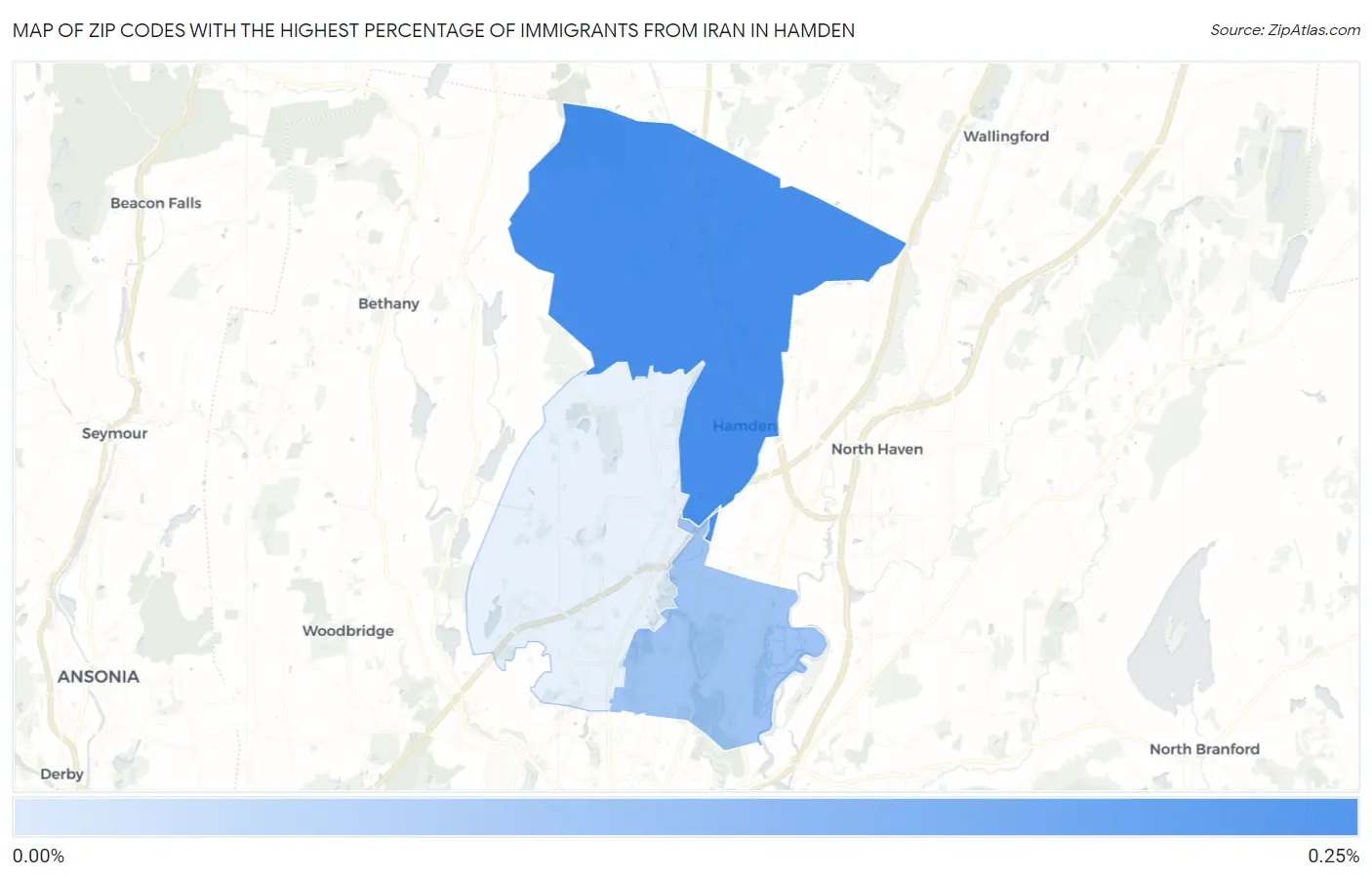 Zip Codes with the Highest Percentage of Immigrants from Iran in Hamden Map
