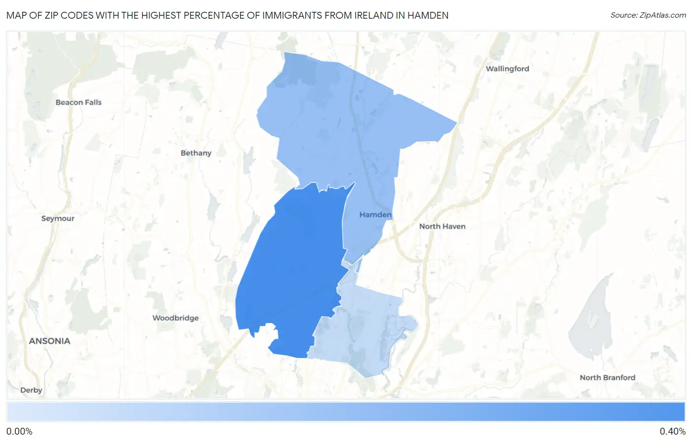 Zip Codes with the Highest Percentage of Immigrants from Ireland in Hamden Map