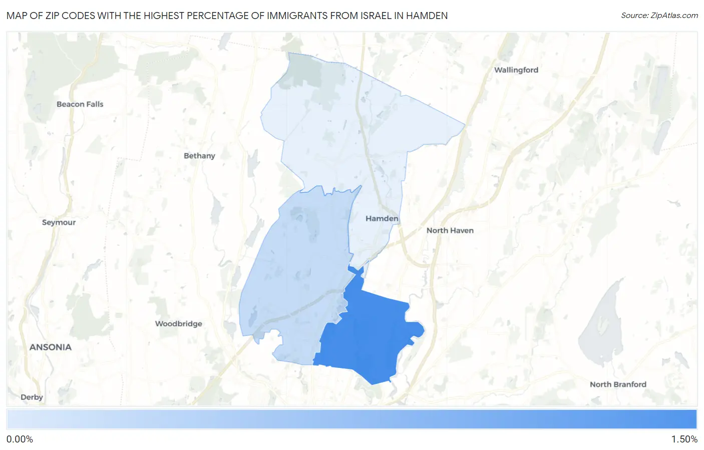 Zip Codes with the Highest Percentage of Immigrants from Israel in Hamden Map
