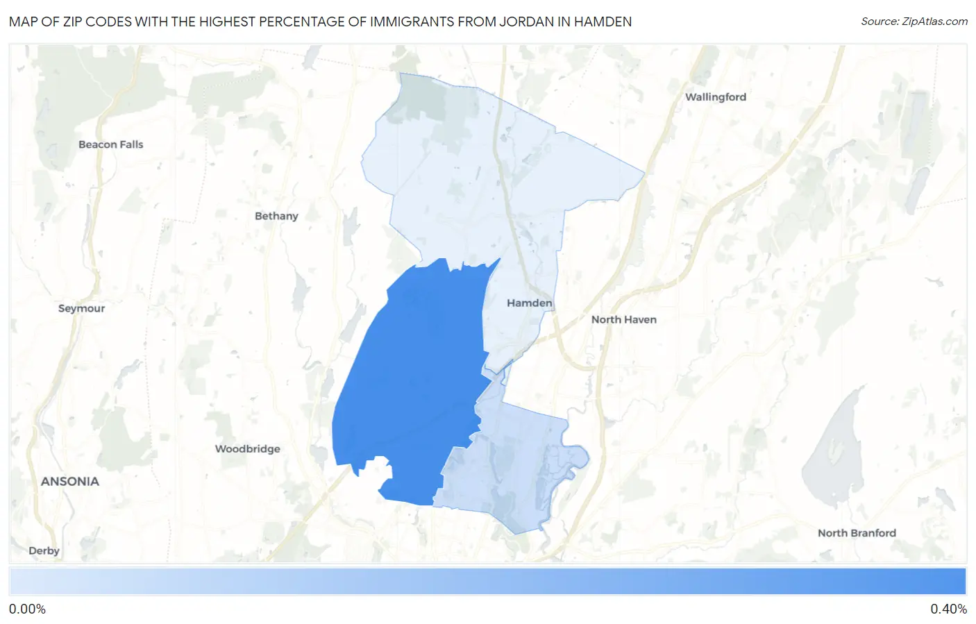 Zip Codes with the Highest Percentage of Immigrants from Jordan in Hamden Map