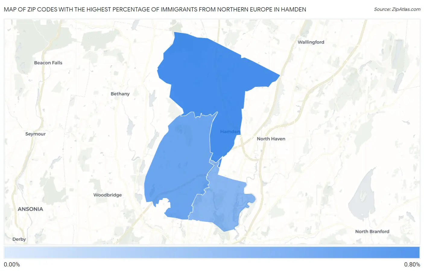 Zip Codes with the Highest Percentage of Immigrants from Northern Europe in Hamden Map