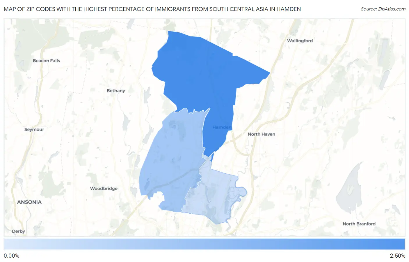 Zip Codes with the Highest Percentage of Immigrants from South Central Asia in Hamden Map
