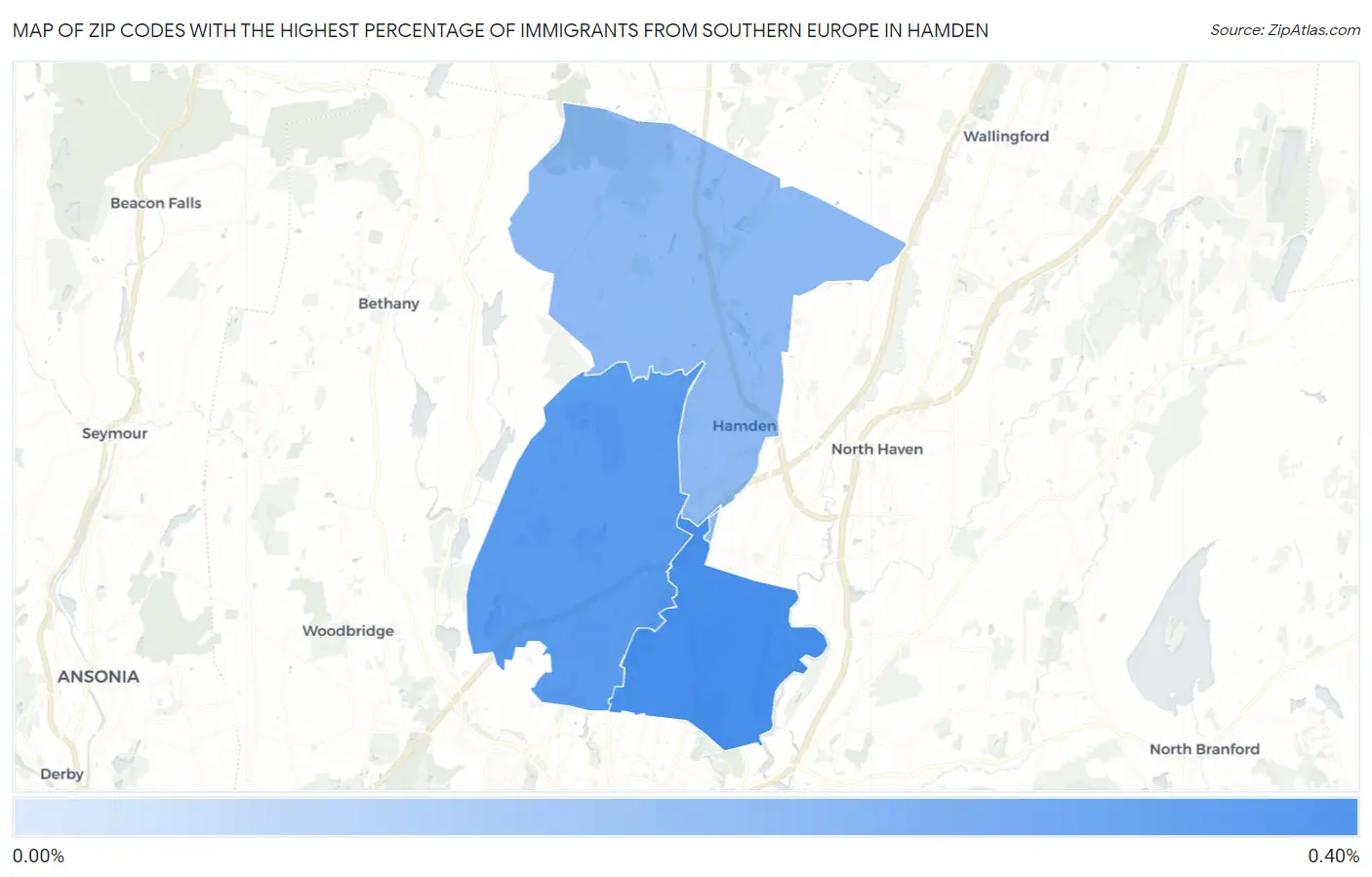 Zip Codes with the Highest Percentage of Immigrants from Southern Europe in Hamden Map