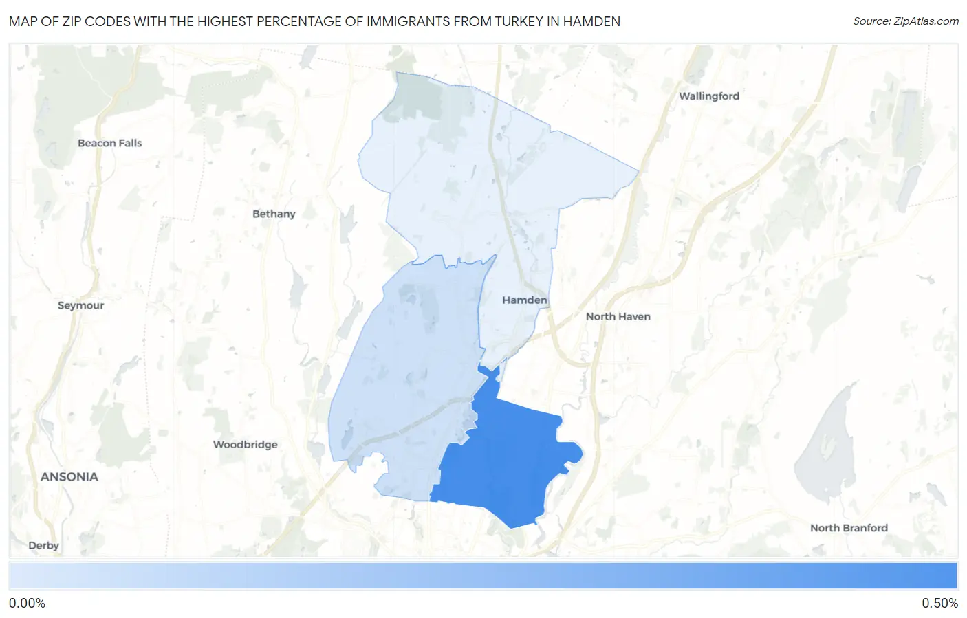 Zip Codes with the Highest Percentage of Immigrants from Turkey in Hamden Map