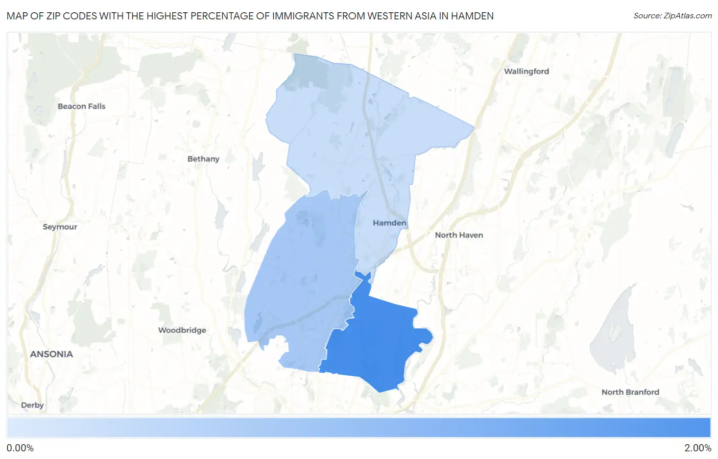 Zip Codes with the Highest Percentage of Immigrants from Western Asia in Hamden Map