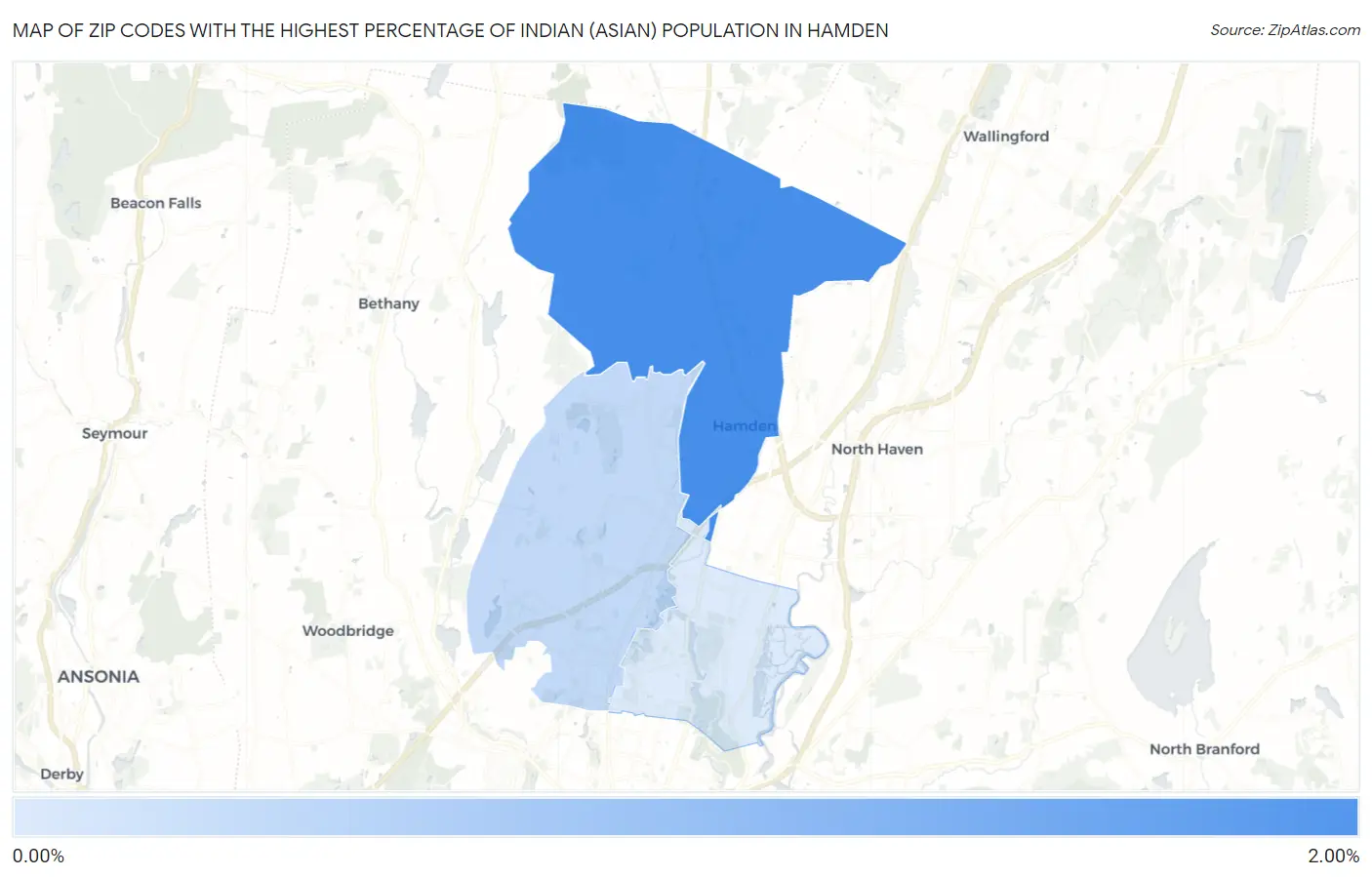 Zip Codes with the Highest Percentage of Indian (Asian) Population in Hamden Map