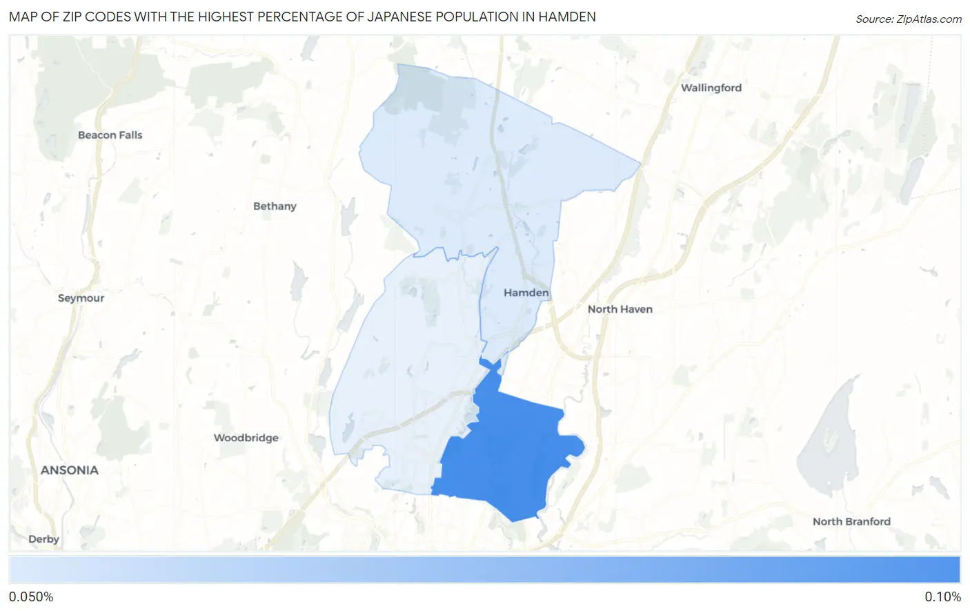 Zip Codes with the Highest Percentage of Japanese Population in Hamden Map