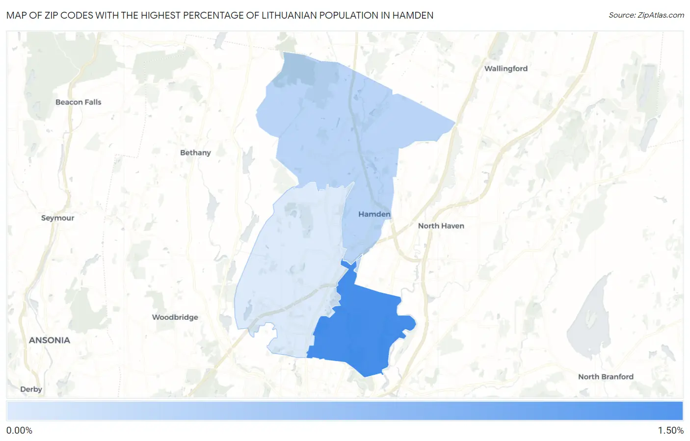 Zip Codes with the Highest Percentage of Lithuanian Population in Hamden Map