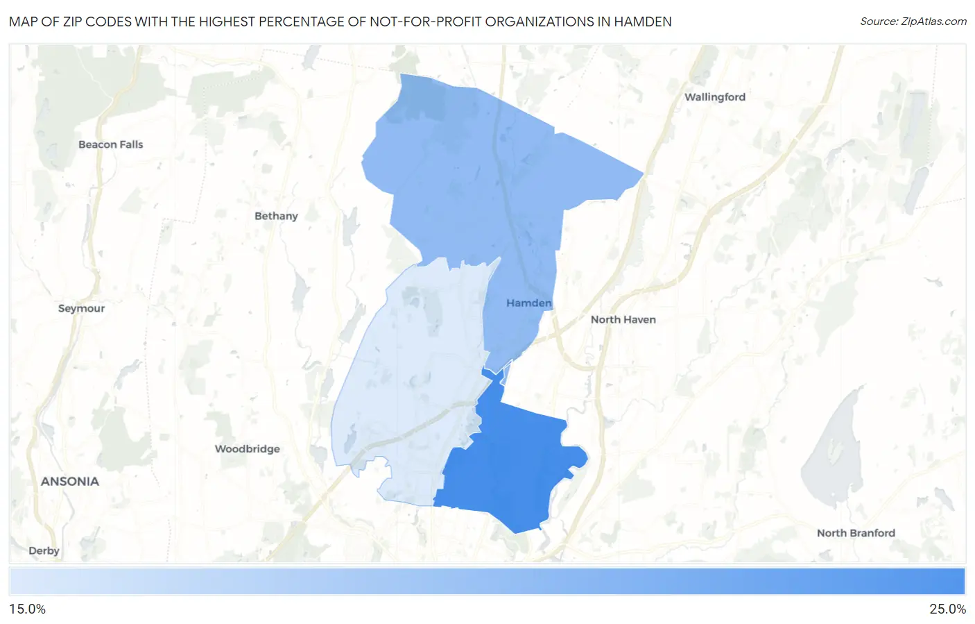 Zip Codes with the Highest Percentage of Not-for-profit Organizations in Hamden Map