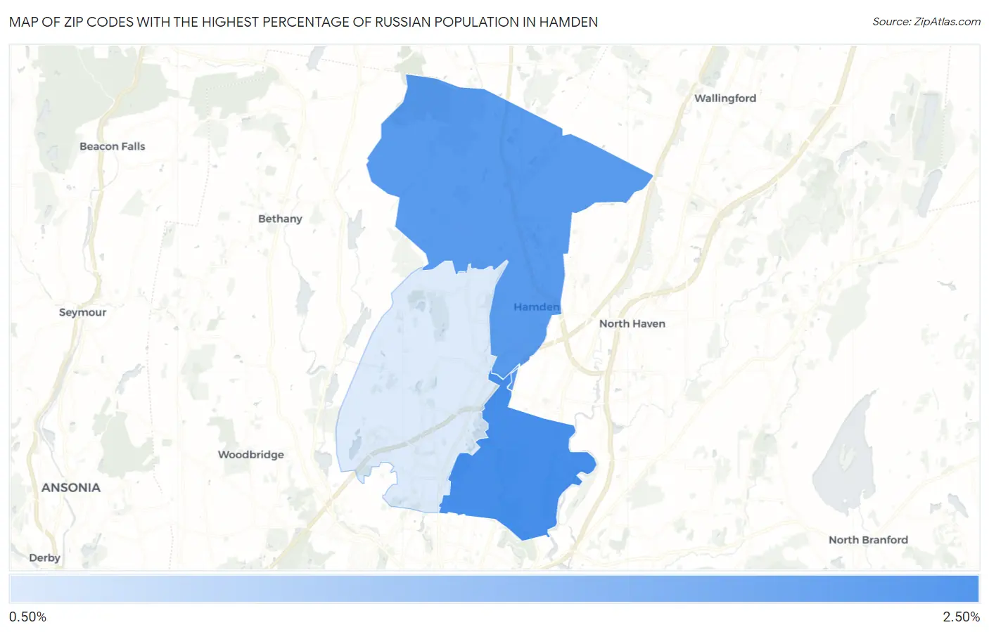 Zip Codes with the Highest Percentage of Russian Population in Hamden Map