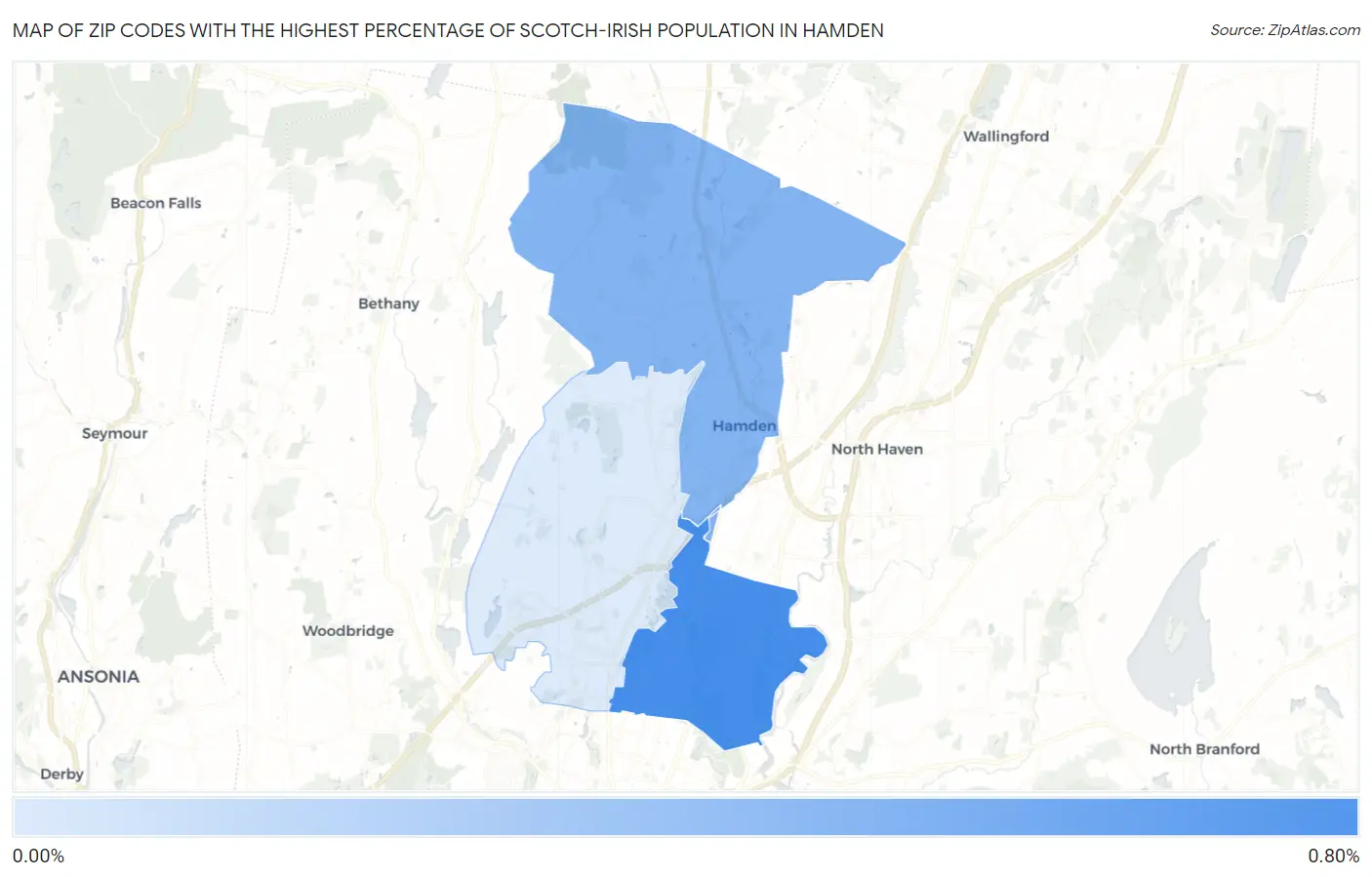 Zip Codes with the Highest Percentage of Scotch-Irish Population in Hamden Map