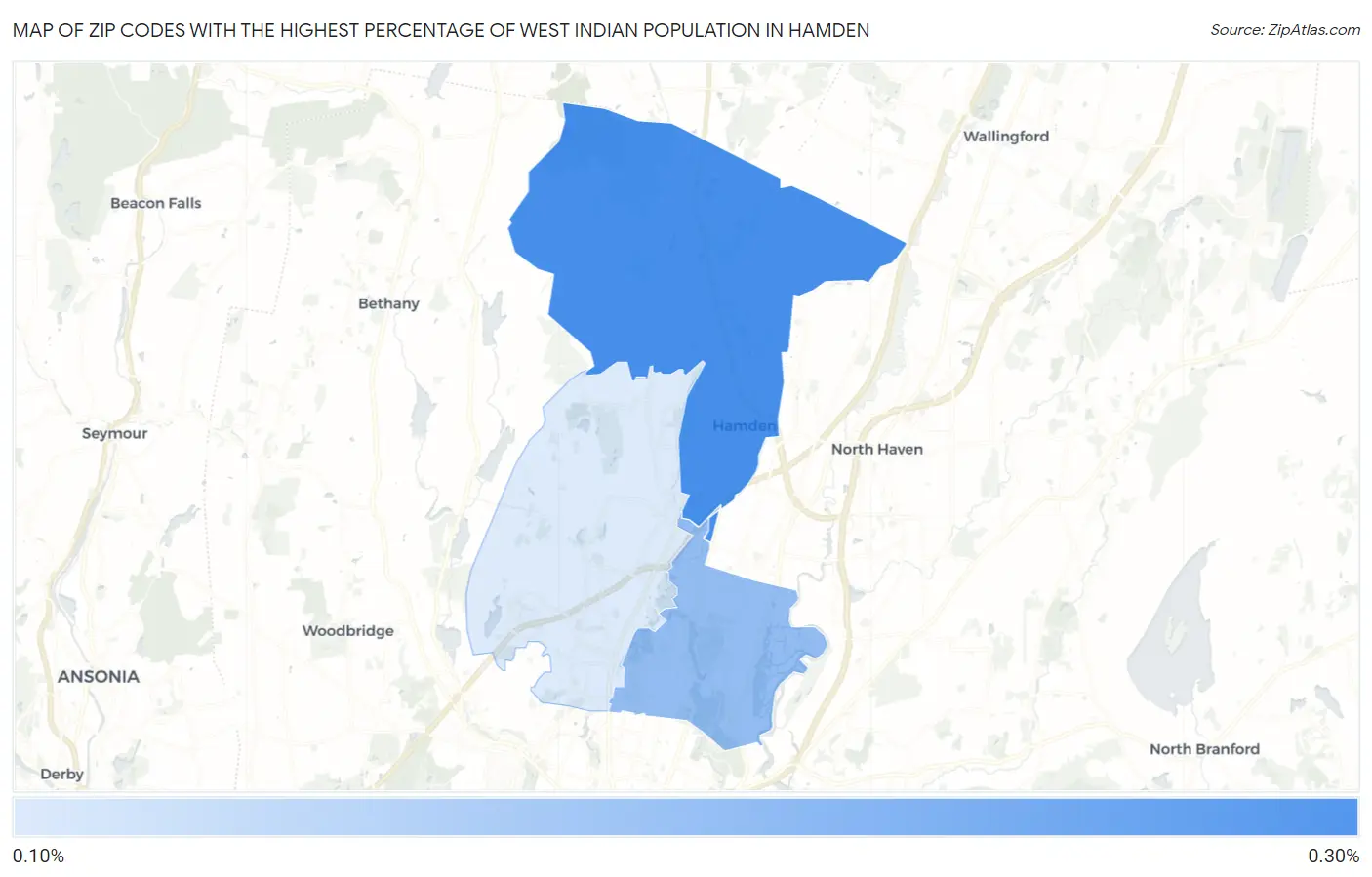 Zip Codes with the Highest Percentage of West Indian Population in Hamden Map