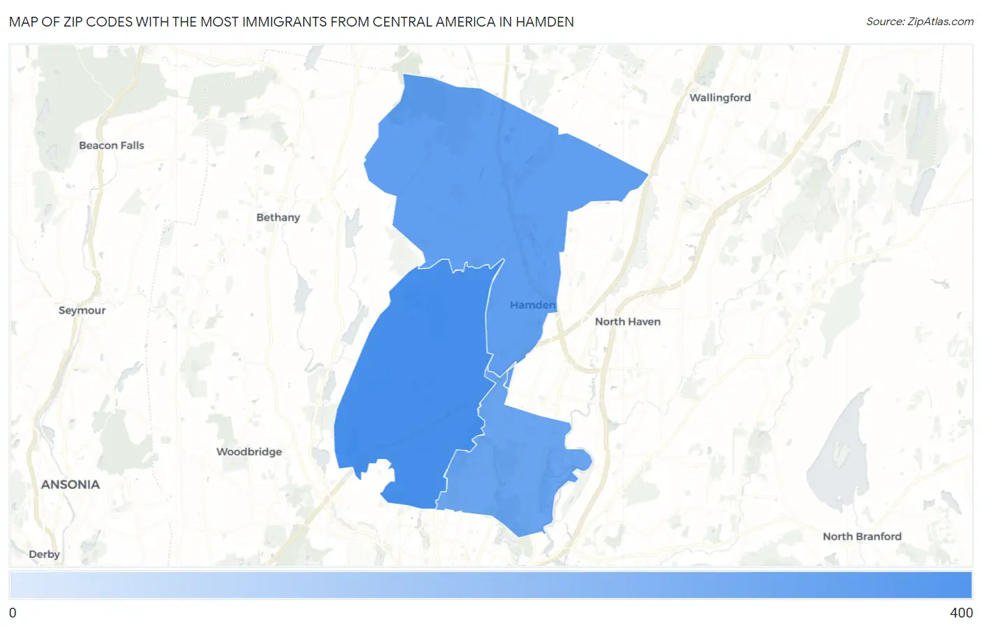 Zip Codes with the Most Immigrants from Central America in Hamden Map