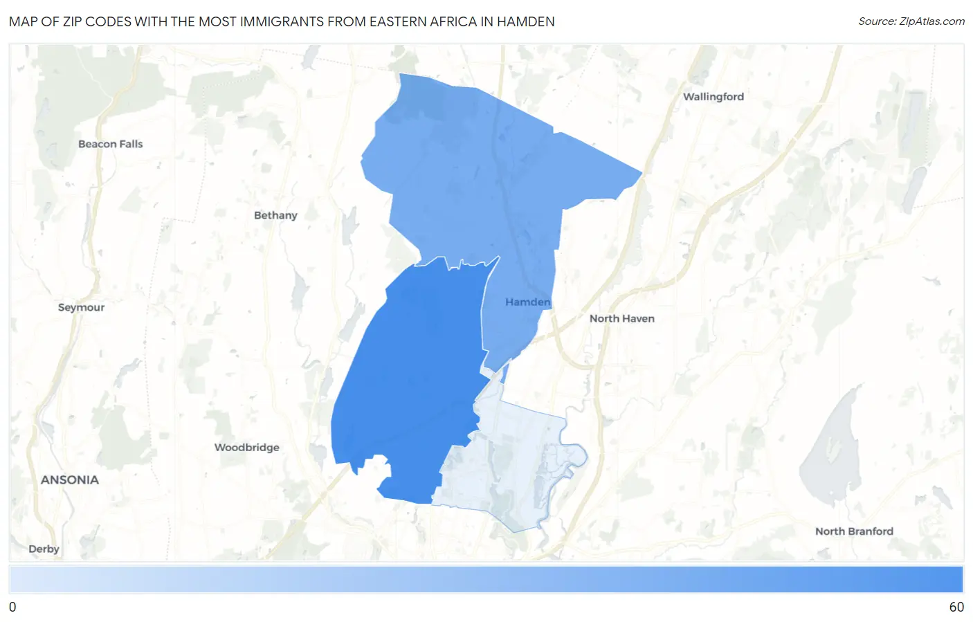 Zip Codes with the Most Immigrants from Eastern Africa in Hamden Map