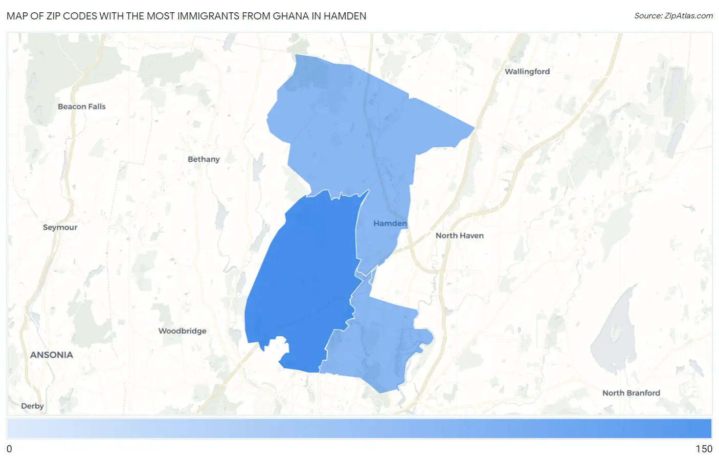 Zip Codes with the Most Immigrants from Ghana in Hamden Map