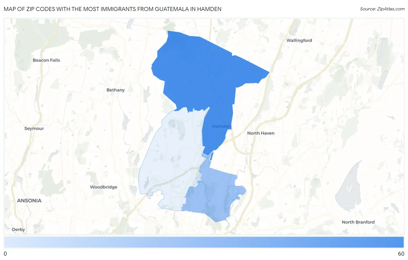 Zip Codes with the Most Immigrants from Guatemala in Hamden Map