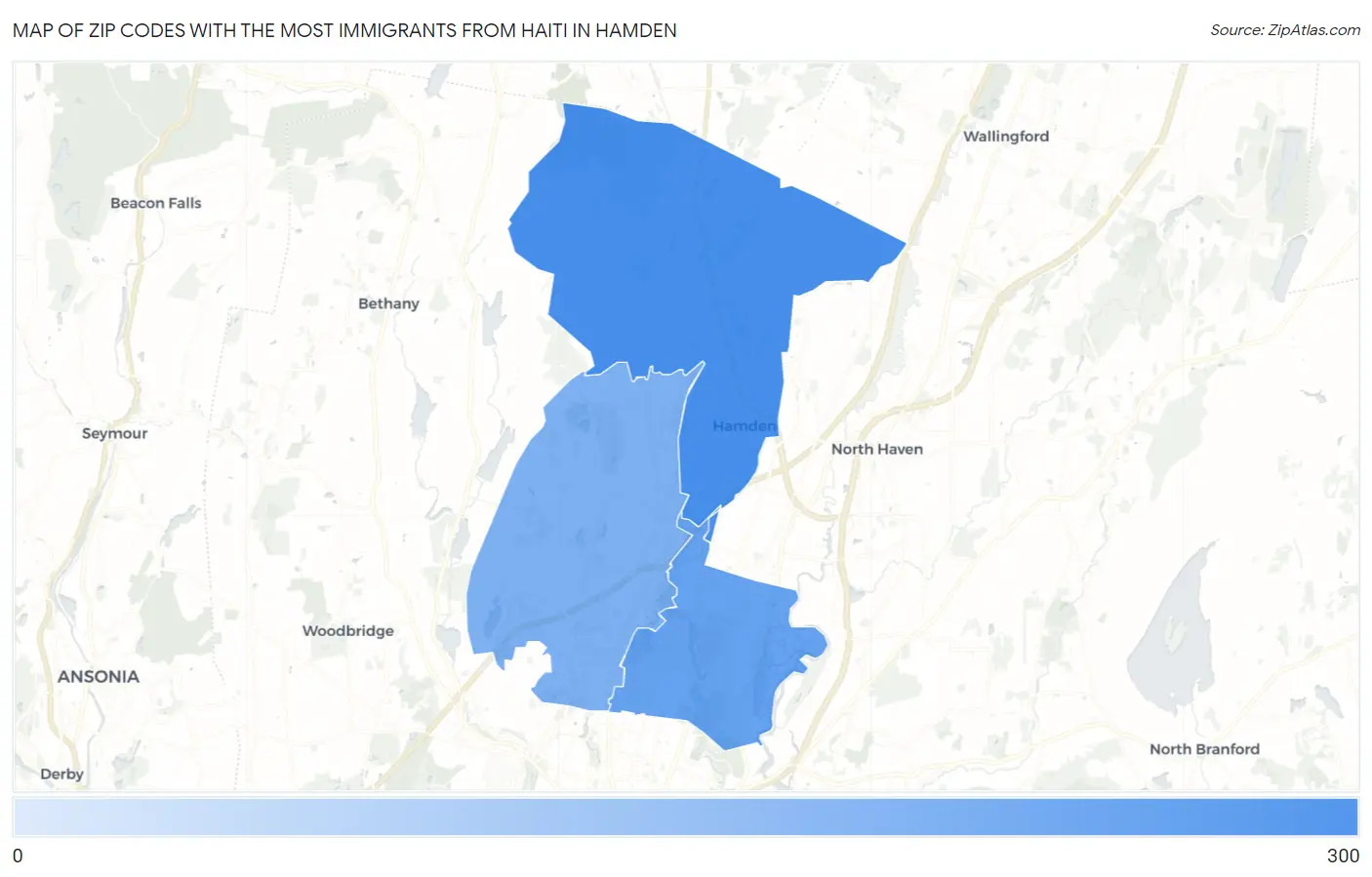 Zip Codes with the Most Immigrants from Haiti in Hamden Map