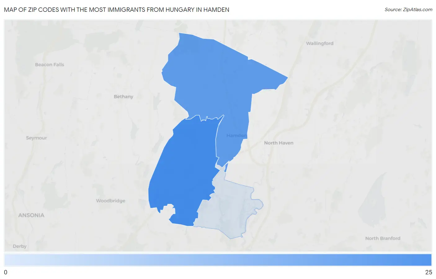 Zip Codes with the Most Immigrants from Hungary in Hamden Map