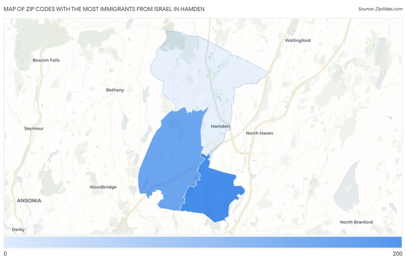 Zip Codes with the Most Immigrants from Israel in Hamden Map