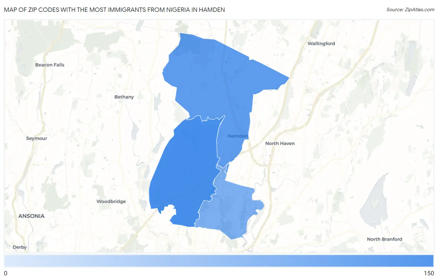 Zip Codes with the Most Immigrants from Nigeria in Hamden Map