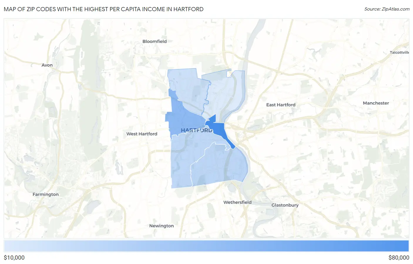Zip Codes with the Highest Per Capita Income in Hartford Map