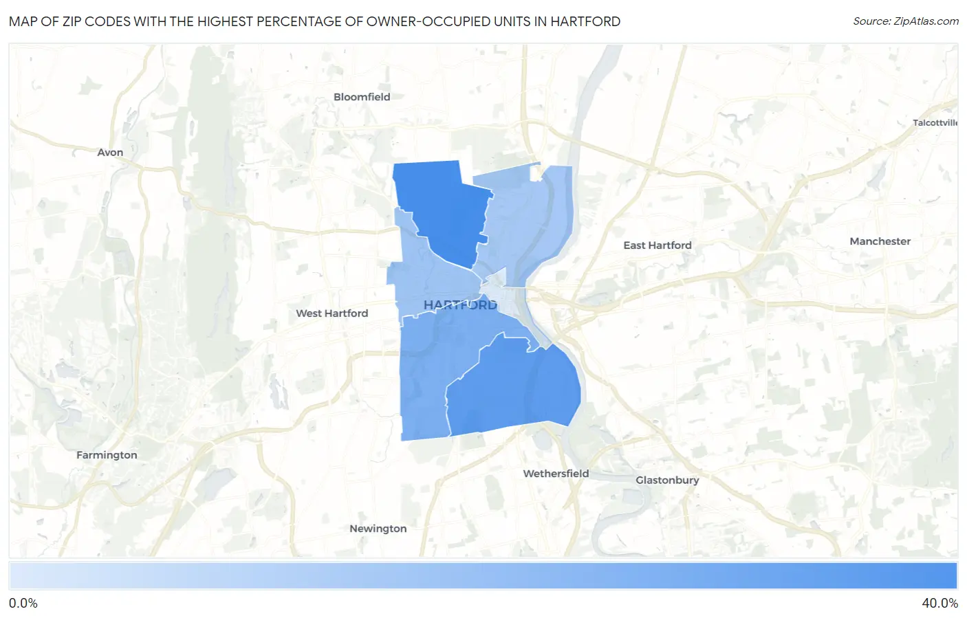 Zip Codes with the Highest Percentage of Owner-Occupied Units in Hartford Map