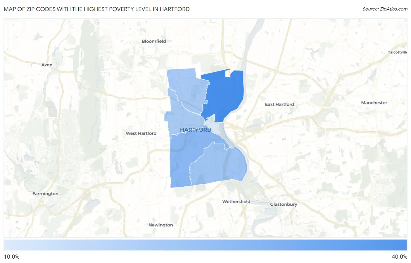 Zip Codes with the Highest Poverty Level in Hartford Map