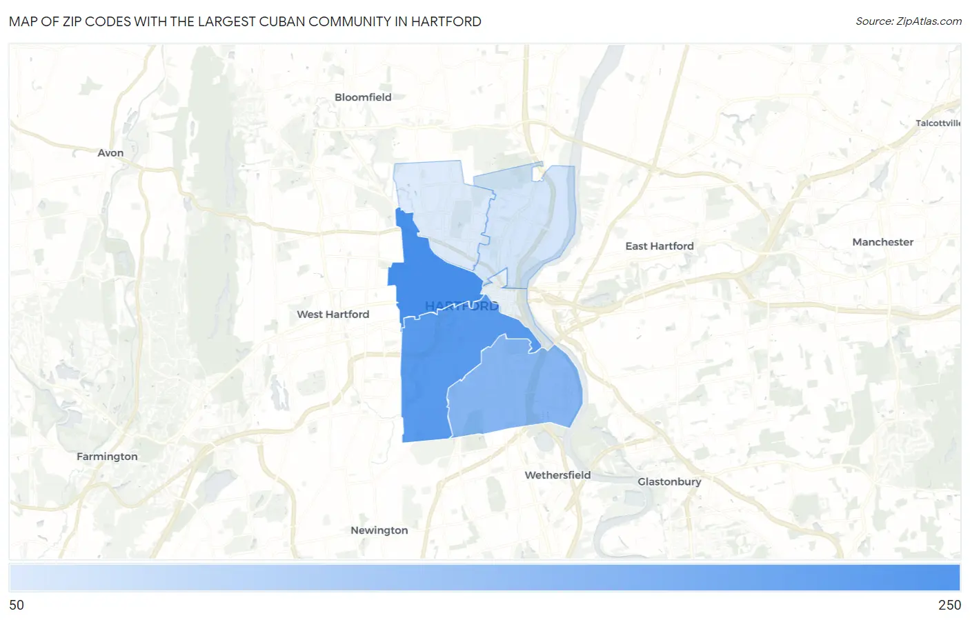 Zip Codes with the Largest Cuban Community in Hartford Map