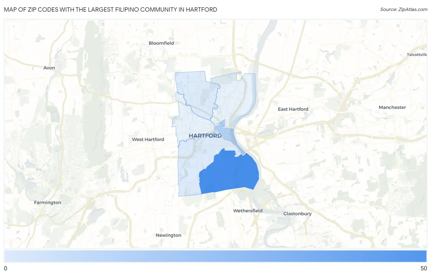 Zip Codes with the Largest Filipino Community in Hartford Map